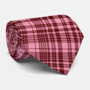 Cravate Bourgogne et motif tartan à carreaux rose 
