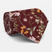 Cravate Bourgogne Fleur sauvage Jardin Fleurs de Printemps (Roulé)