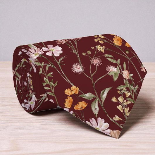 Cravate Bourgogne Fleur sauvage Jardin Fleurs de Printemps