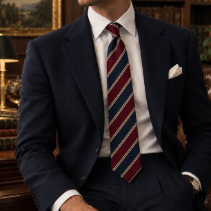 Cravate Bourgogne Navy Or Classique Rayure Repp