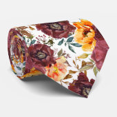Cravate Bourgogne Orange Rustique Automne Aquarelle Floral (Roulé)