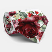 Cravate Bourgogne Peony Argent Sage Vert Mariage blanc (Roulé)