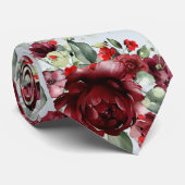 Cravate Bourgogne Peony Argent Sage Vert Mariage Bleu (Roulé)