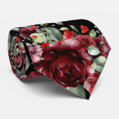 Cravate Bourgogne Peony Silver Greenery Mariage noir (Roulé)