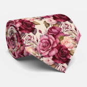Cravate Bourgogne Roses rouges profondes Blush Mauve Crava (Roulé)