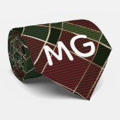 Cravate Bourgogne Vert Plaid Noël Monogramme de Noël (Roulé)