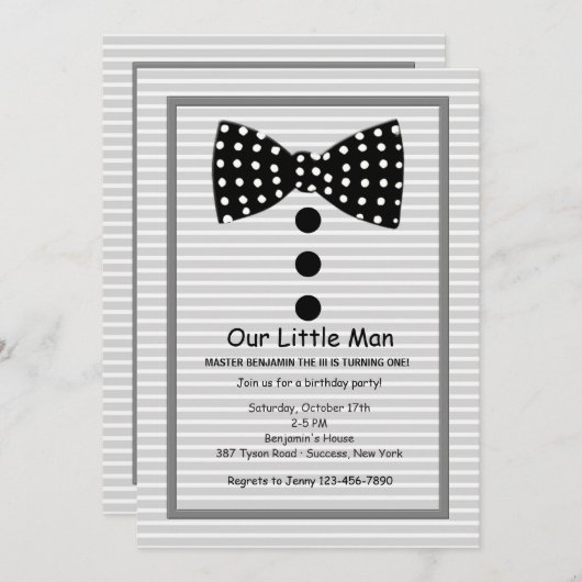 Cravate Bow Identité Gris Invitation (Devant / Derrière)