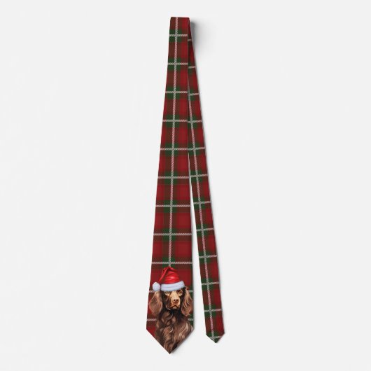 Cravate Boykin Spaniel Chien Deep Red Plaid Noël (Devant)