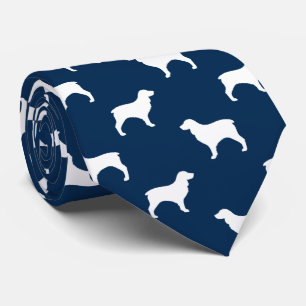 Cravate Boykin Spaniel Silhouettes Motif Bleu et Blanc