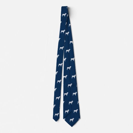 Cravate Boykin Spaniel Silhouettes Pattern Blue and Grey (Dos)