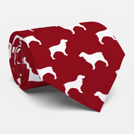 Cravate Boykin Spaniel Silhouettes Pattern Red and White (Roulé)