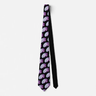 Cravate Brains Vintage Print Purple Black Silky Necktie