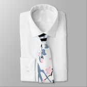 Cravate Branche bleu et noir poussiéreux, fleurs rose pâle (Attaché)