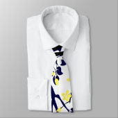 Cravate Branche bleue et noire marine, fleurs jaunes (Attaché)