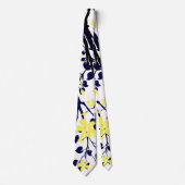 Cravate Branche bleue et noire marine, fleurs jaunes (Devant)