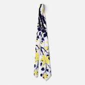 Cravate Branche bleue et noire marine, fleurs jaunes (Dos)