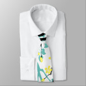 Cravate Branche bleue et noire turquoise et fleurs jaunes (Attaché)