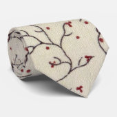Cravate Branches avec baies rouges sur textile blanc (Roulé)