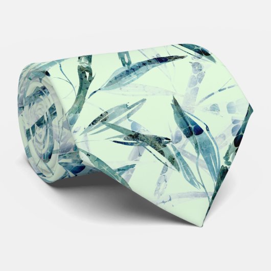 Cravate Branches, blanc, vert, leaves, bamboo (Roulé)