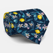 Cravate Branches de citron avec fleurs et fruits sur le bl (Roulé)