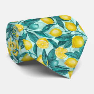 Cravate Branches de citron bleu et jaune