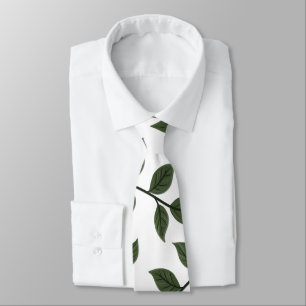 Cravate Branches de feuillage avec Feuilles verts en blanc