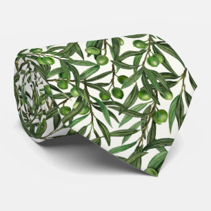 Cravate Branches d'olive sur blanc