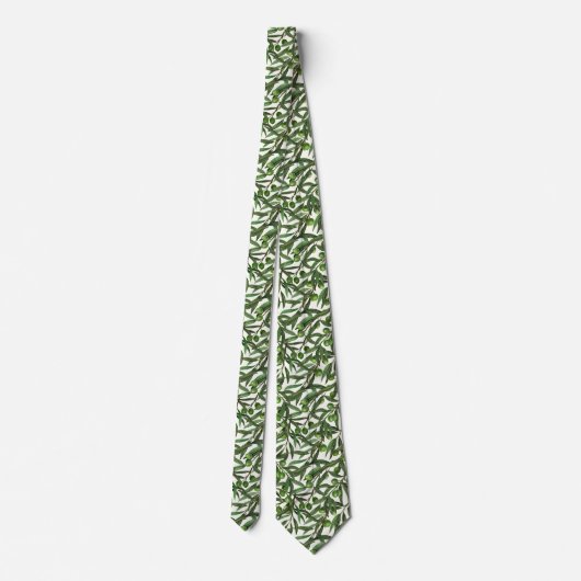 Cravate Branches d'olive sur blanc (Dos)