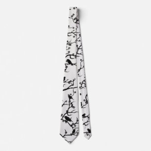 Cravate Branches Oiseaux et Sakura Peinture japonaise
