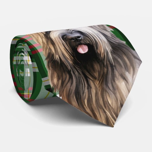 Cravate Briard Shepherd Chien et Green Plaid Noël (Roulé)