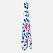 Cravate Bright Pink Blue Flowers Leaves Acrylic Paint (Devant)