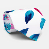 Cravate Bright Pink Blue Flowers Leaves Acrylic Paint (Roulé)