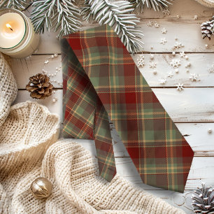 Cravate Brique rouge vert Tartan de Noël ID1141A