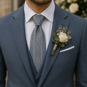 Cravate Brodé Floral Bleu Poussiéreux Élégant