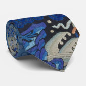 Cravate Broderie chinoise bleu d'oiseau Vintage (Roulé)