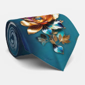 Cravate bronze Abstrait, style baroque bleu or (Roulé)