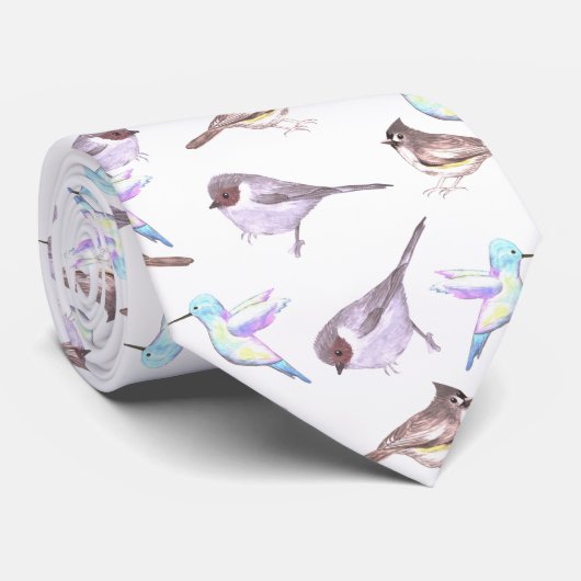 Cravate Broustillant américain, colibri et titanesque touf (Roulé)