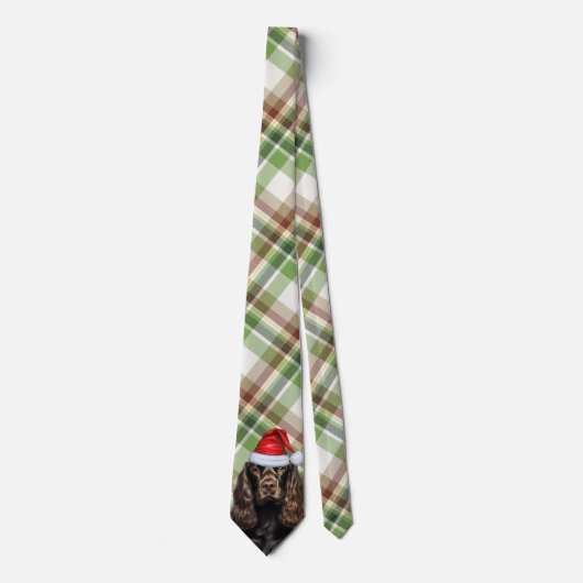 Cravate Brown Cocker Spaniel Chien avec Noël Plaid (Devant)
