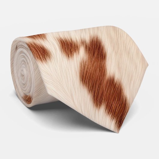 Cravate Brown Cream Faux Cow Print (Roulé)