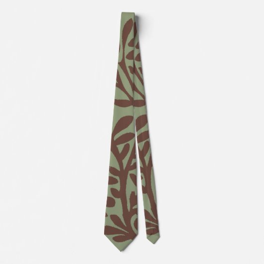 Cravate Brown et Green Plante Branches  (Devant)