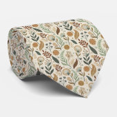 Cravate Brown Green Leaves Botanicals Wedding Groom Men's (Roulé)