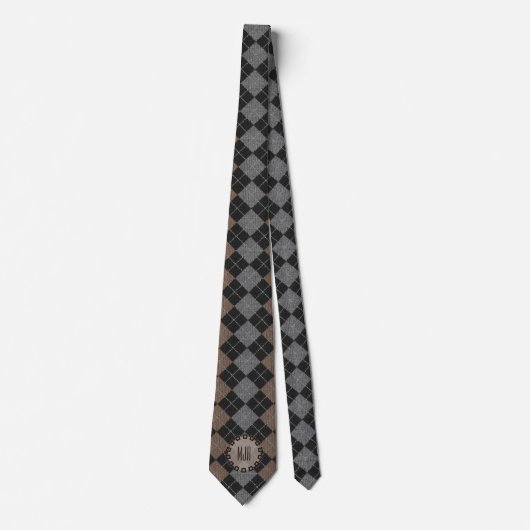 Cravate Brown Gris et Jacquard noir Motif Monogramme (Devant)