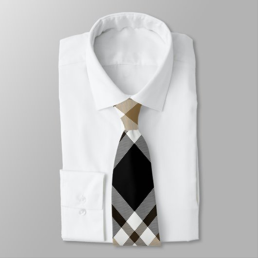 Cravate Brown, noir, blanc Tartan Plaid Motif (Attaché)