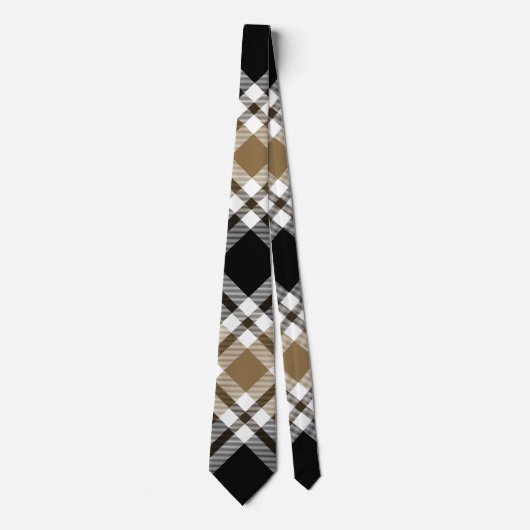 Cravate Brown, noir, blanc Tartan Plaid Motif (Devant)