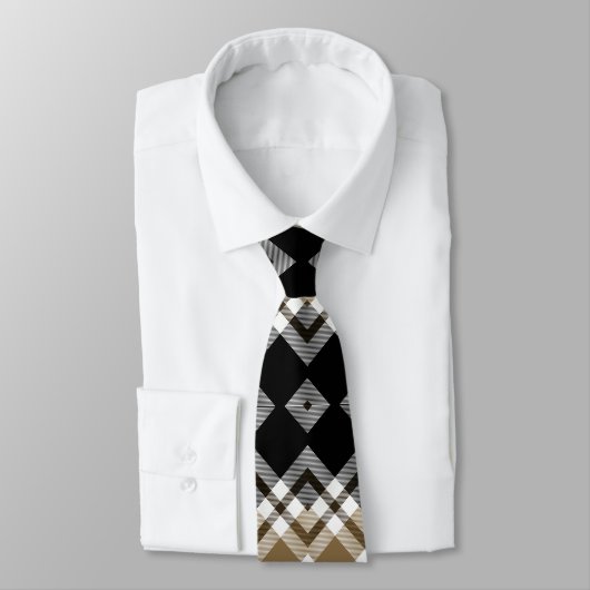 Cravate Brown, noir, blanc Tartan Plaid Motif (Attaché)