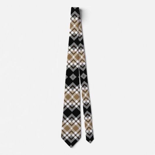 Cravate Brown, noir, blanc Tartan Plaid Motif (Devant)