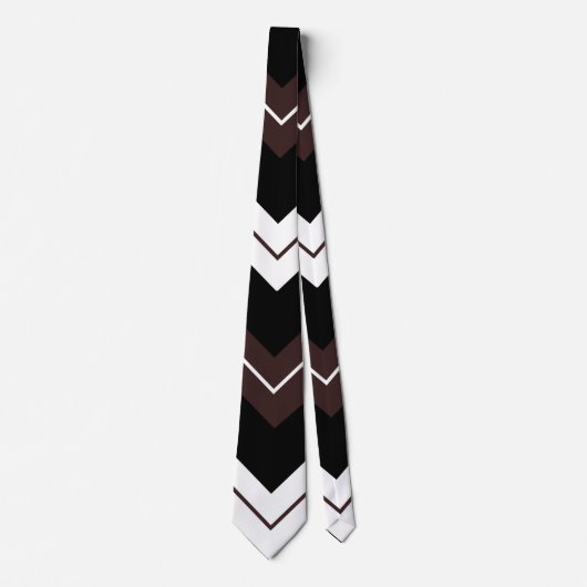 Cravate Brown noir Chevron Motif en bande (Devant)