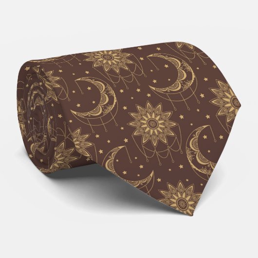 Cravate Brown vintage moon ornamental pattern (Roulé)