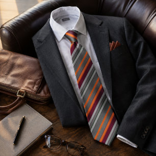Cravate Brûlé Orange Gris Charbon Multi-Rayas
