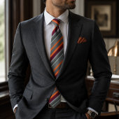 Cravate Brûlé Orange Gris Charbon Multi-Rayas